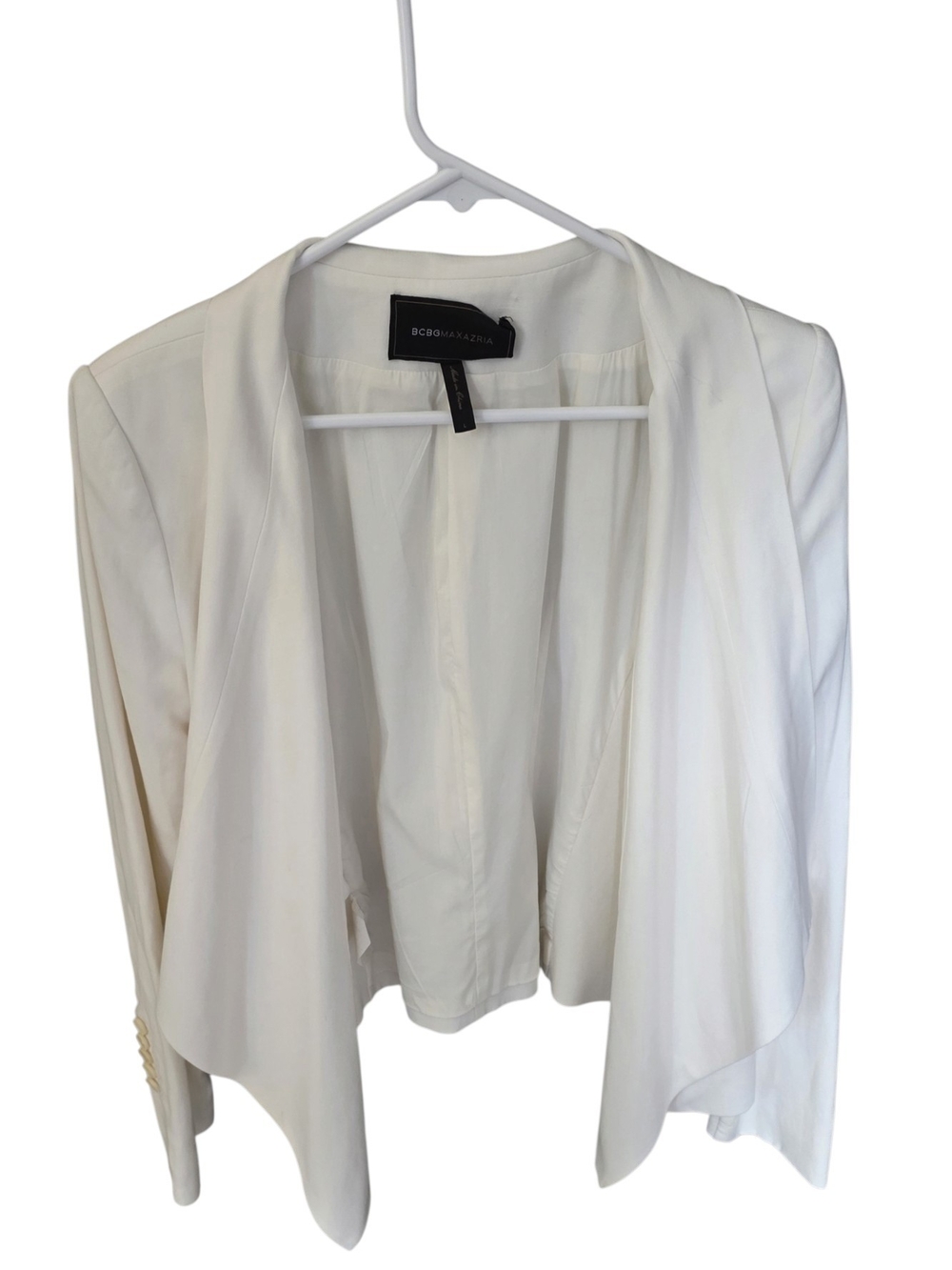 BCBGMAXAZRIA Large Off White Abree Draped Open Front Business Blazer Jacket